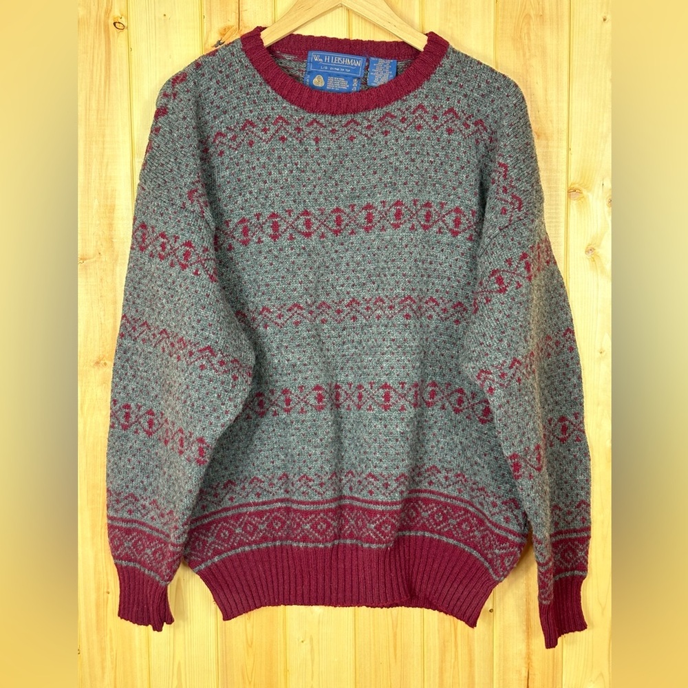 VTG Mens Wm H Leishman Shetland Wool Fisherman Grandpa Sweater  Large Pullover